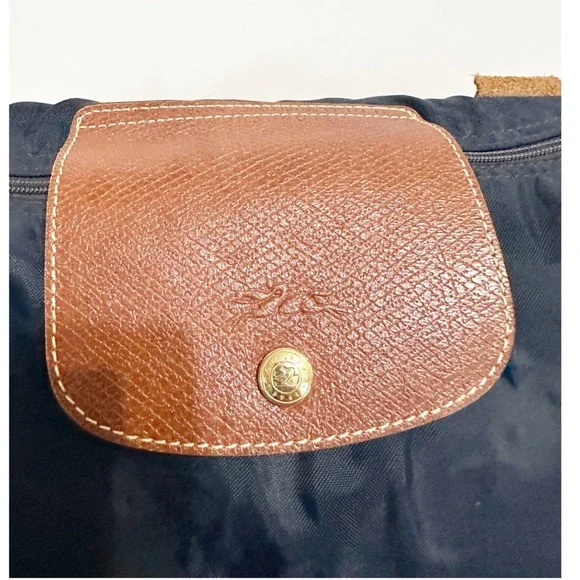 LONGCHAMP Le Pliage Navy Blue Canvas Br Copy gather Trim Travel Tote Bag - Picture 6 of 7